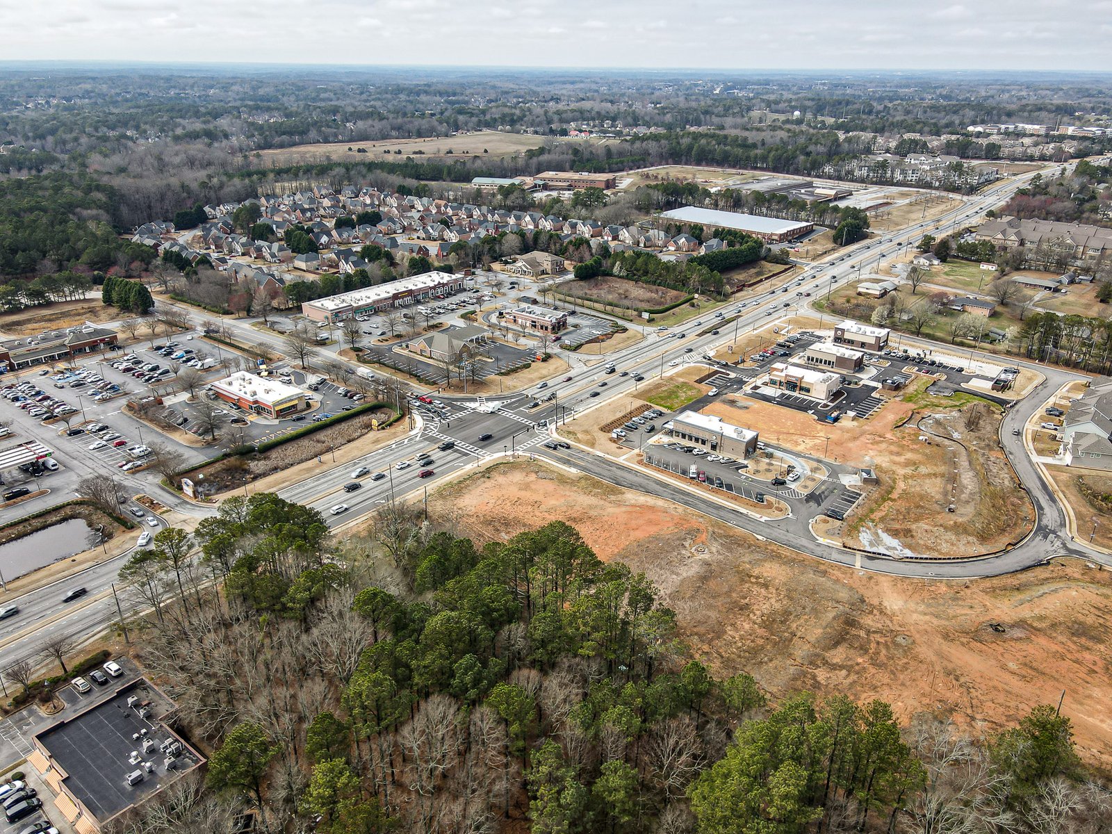 Aerial neighborhood view from drone